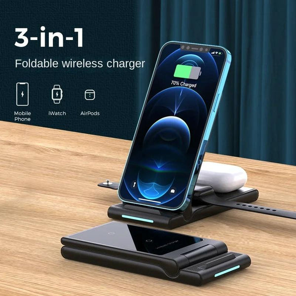 15W Foldable 3 In Wireless Charger Black Chargers & Cradles
