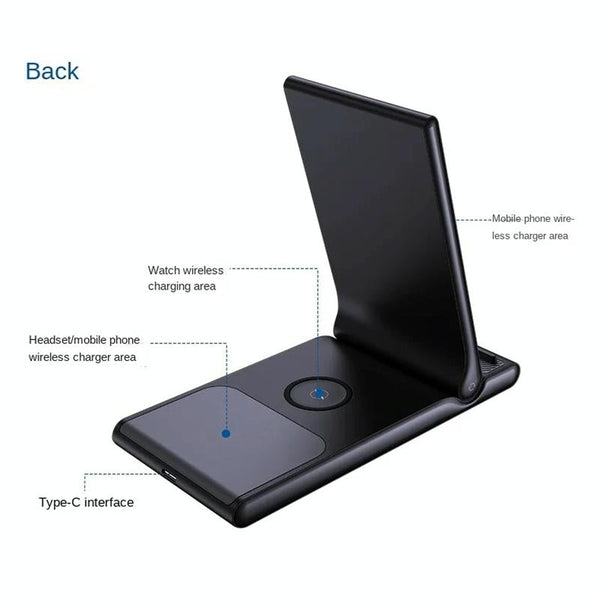 15W Foldable 3 In Wireless Charger Black Chargers & Cradles