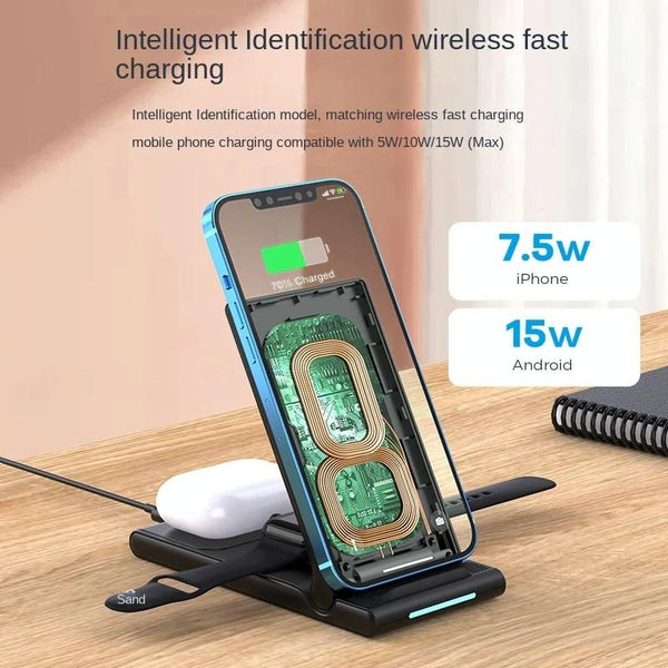 15W Foldable 3 In Wireless Charger Black Chargers & Cradles