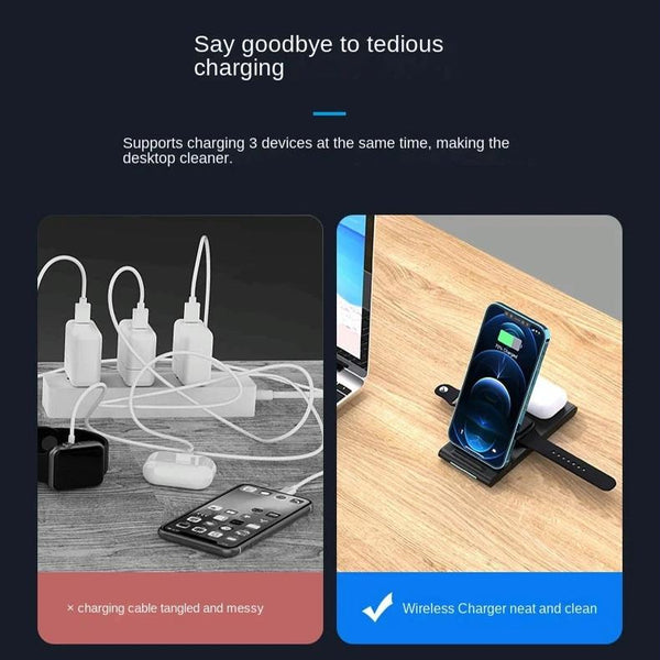 15W Foldable 3 In Wireless Charger Black Chargers & Cradles