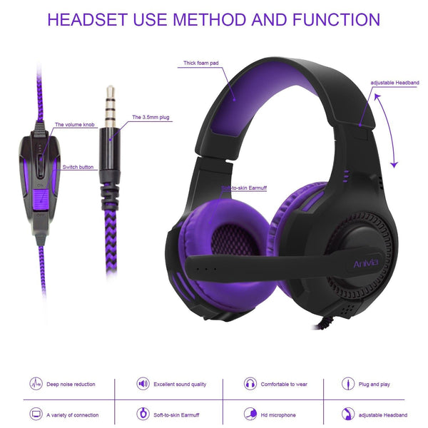 3.5Mm Wired Gaming Headset With Mic Black / Purple Headsets