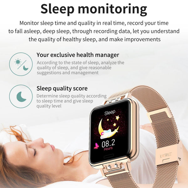 1.22 Inch Waterproof Smart Watch With Sleep Heart Rate Monitor Gold Smart Watches