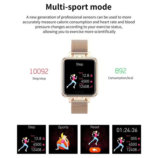 1.22 Inch Waterproof Smart Watch With Sleep Heart Rate Monitor Gold Smart Watches