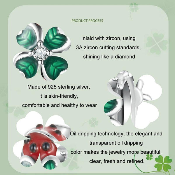 925 Sterling Silver Zircon Ladybug Clover Diy Beads & Silicone Charms & Pendants