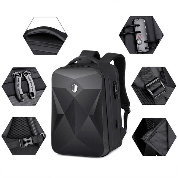Waterproof Laptop Backpack With Usb Port 17 Inch Capacity Password Lock Black Laptop Cases & Bags