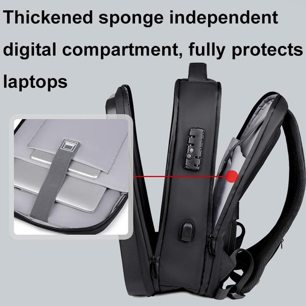 Waterproof Laptop Backpack With Usb Port 17 Inch Capacity Password Lock Black Laptop Cases & Bags