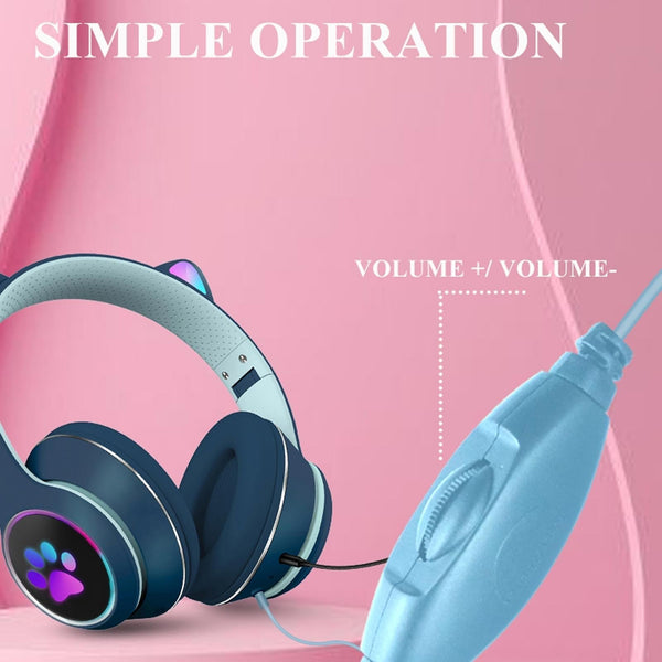 Foldable Led Headset With Mic Usb + 3.5Mm Port Pink Headsets