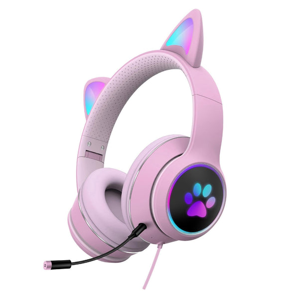 Foldable Led Headset With Mic Usb + 3.5Mm Port Pink Headsets