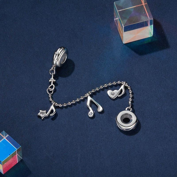 925 Sterling Silver Platinum Plated Note Safety Chain Pendant Charms & Pendants