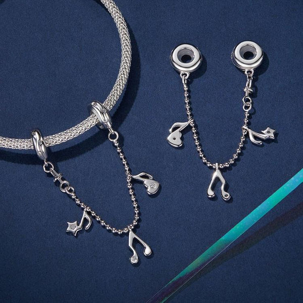 925 Sterling Silver Platinum Plated Note Safety Chain Pendant Charms & Pendants