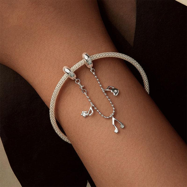 925 Sterling Silver Platinum Plated Note Safety Chain Pendant Charms & Pendants