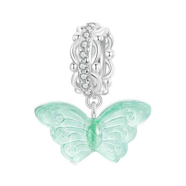 925 Sterling Silver Platinum Plated Zircon Butterfly Glass Pendant Charms & Pendants