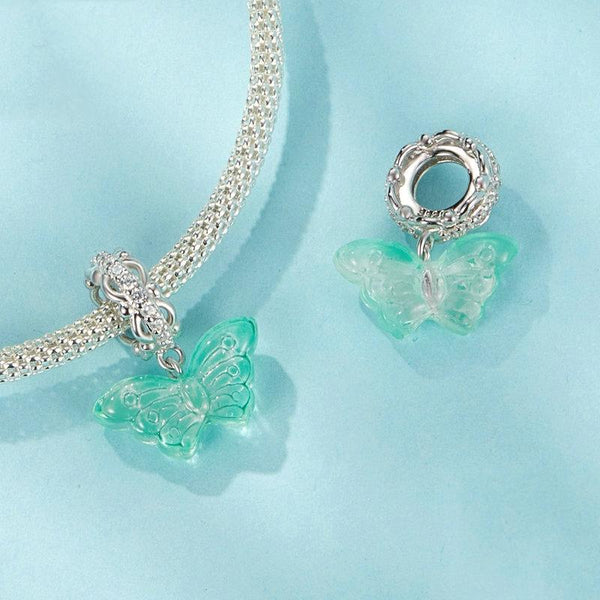925 Sterling Silver Platinum Plated Zircon Butterfly Glass Pendant Charms & Pendants