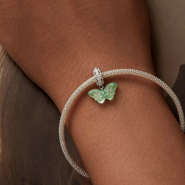 925 Sterling Silver Platinum Plated Zircon Butterfly Glass Pendant Charms & Pendants