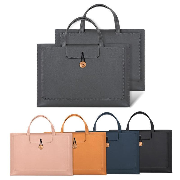 Waterproof Elastic Button Laptop Handbag Pu Material Black 13.3/14 Inch Laptop Cases & Bags