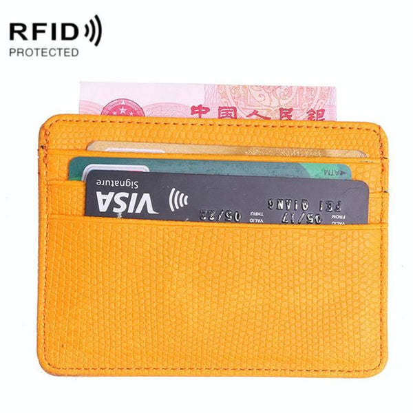 Pu Rfid Card Holder With Lizard Pattern Yellow Business Card Holders