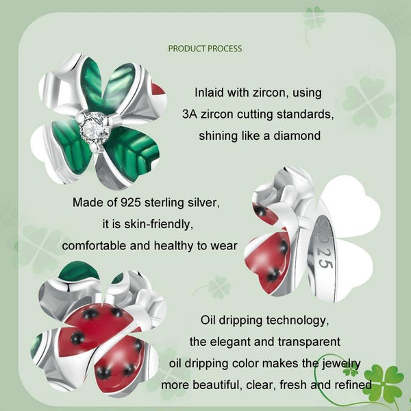 925 Sterling Silver Ladybug Clover Diy Beads Charms & Pendants
