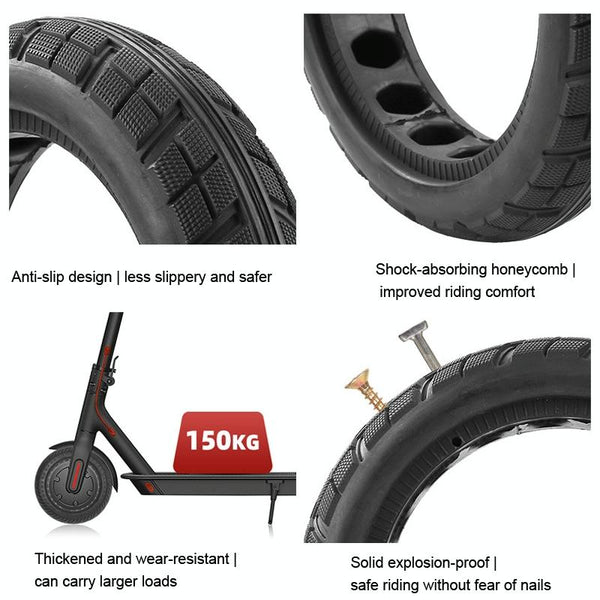 8.5 X 2.0 Inch Honeycomb Solid Tire For Xiaomi M365 Scooter Inflatable Rubber Explosion Proof Black Accessories