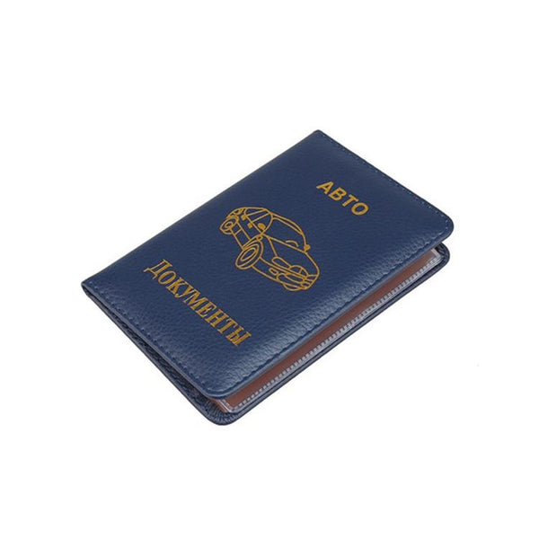 Russian Driver License Holder Genuine Leather Case Blue Business Card Holders