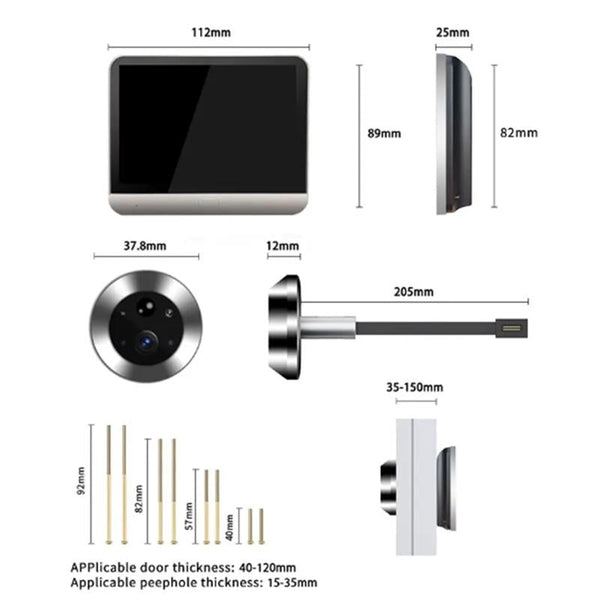 1080P Wifi Smart Cat Eye Video Doorbell With 4.3 Colour Screen And Hidden Graffiti Design Black Smart Doorbells