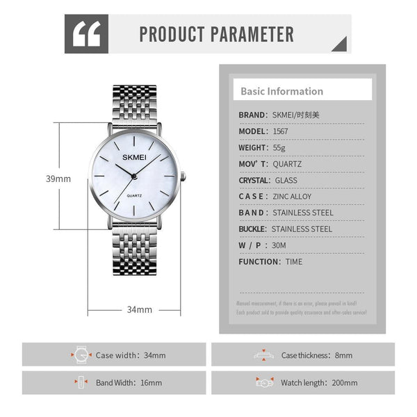 Light & Thin Waterproof Quartz Watch For Women With Steel Band Simple Stylish Watches