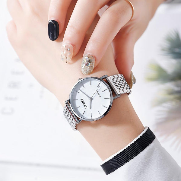 Light & Thin Waterproof Quartz Watch For Women With Steel Band Simple Stylish Watches