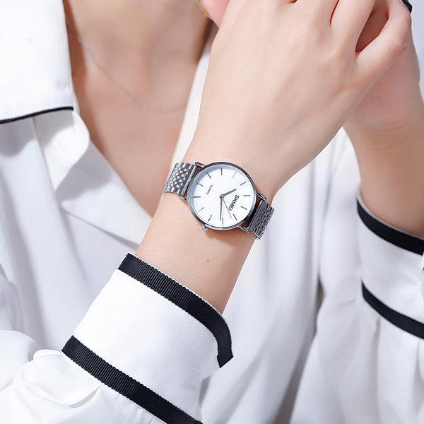 Light & Thin Waterproof Quartz Watch For Women With Steel Band Simple Stylish Watches