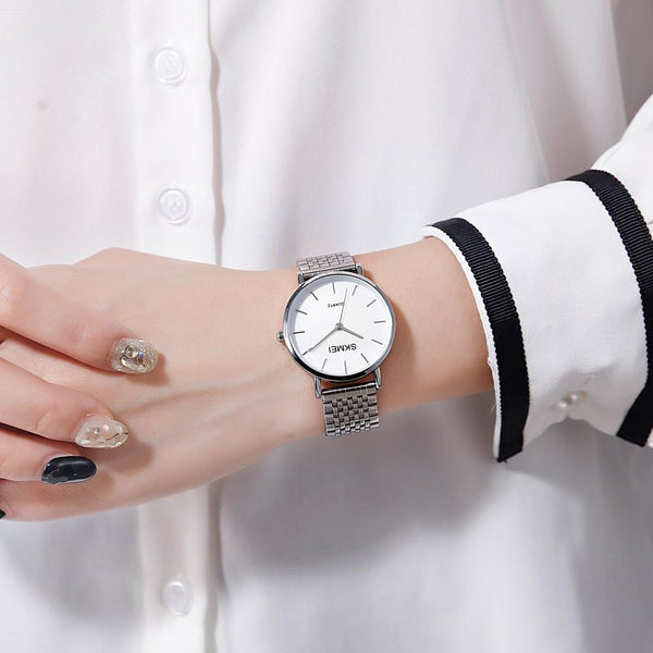 Light & Thin Waterproof Quartz Watch For Women With Steel Band Simple Stylish Watches