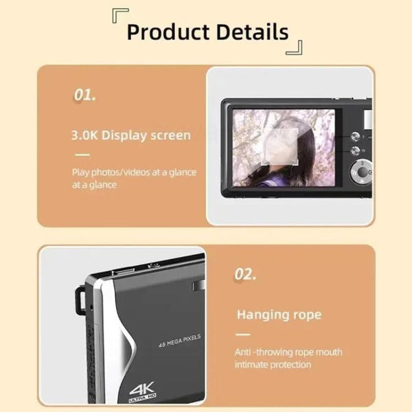 3.0 Inch Autofocus 4K Hd Digital Camera With Screen_Black Placeholder
