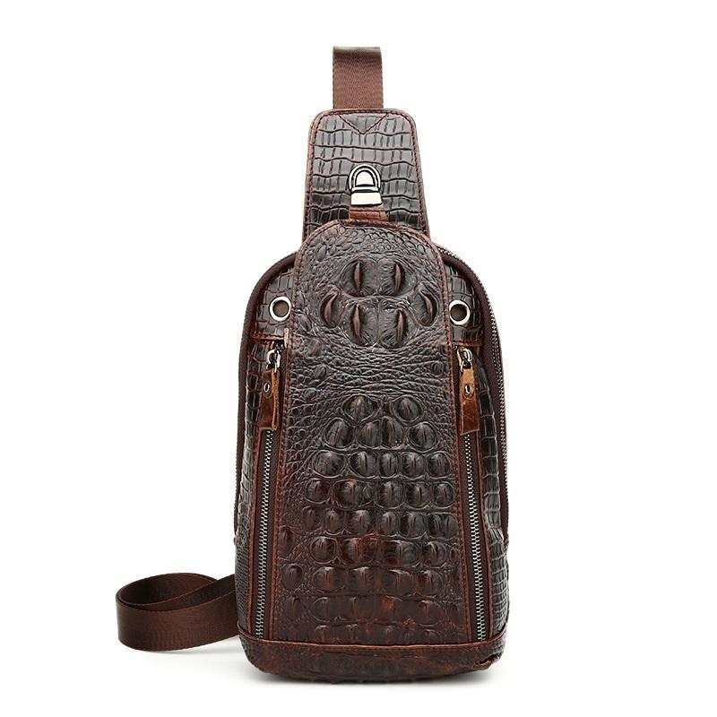 Men Cowhide Crocodile Texture Crossbody Chest Bag One Shoulder Design Pattern Bags