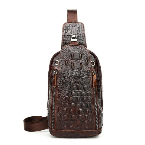 Men Cowhide Crocodile Texture Crossbody Chest Bag One Shoulder Design Pattern Bags