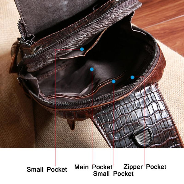 Men Cowhide Crocodile Texture Crossbody Chest Bag One Shoulder Design Pattern Bags
