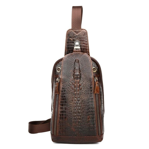 Men Cowhide Crocodile Texture Crossbody Chest Bag One Shoulder Design Pattern Bags
