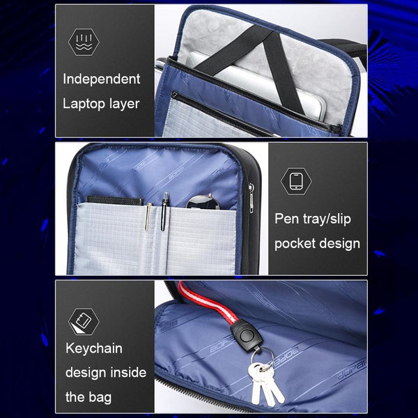 Waterproof Expandable Backpack With Usb Charging Multi Compartment Black Bags