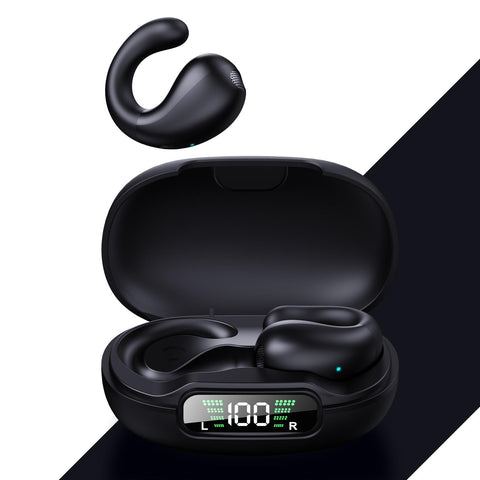 Wireless Bluetooth Earphone With Charging Case Clip On Black Earbuds
