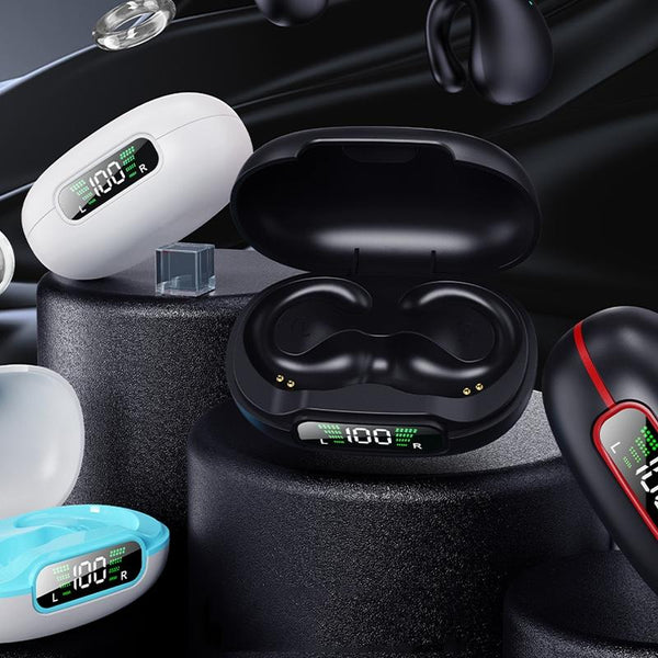 Wireless Bluetooth Earphone With Charging Case Clip On Black Earbuds