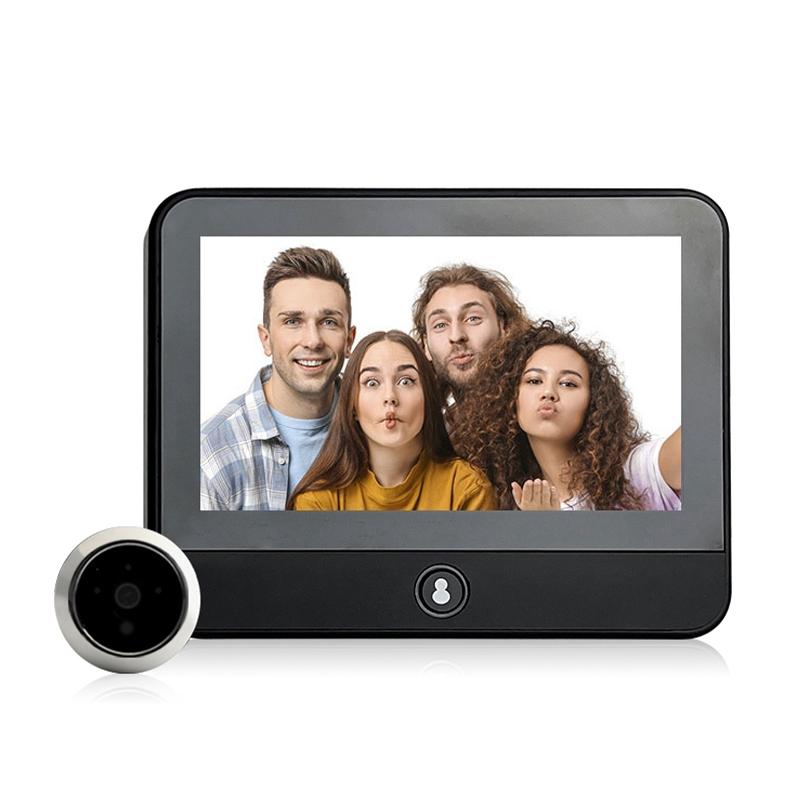 1080P Wifi Smart Cat Eye Video Doorbell With 4.3 Ips Lcd Screen And Infrared Night Vision Black Smart Doorbells