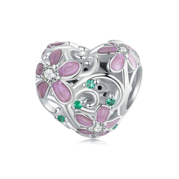 925 Sterling Silver Platinum Plated Zircon Heart Flower Vine Diy Beads Charms & Pendants