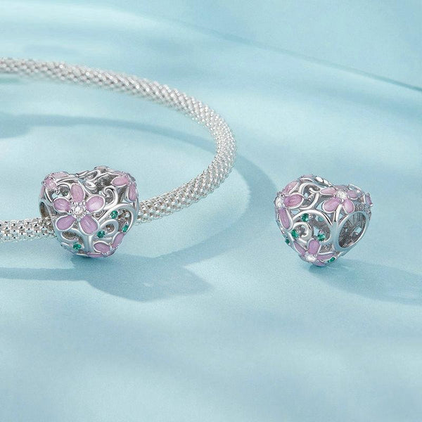 925 Sterling Silver Platinum Plated Zircon Heart Flower Vine Diy Beads Charms & Pendants