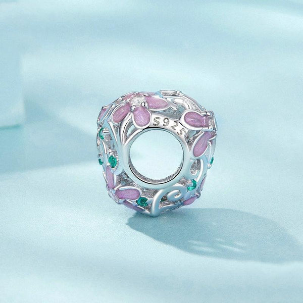 925 Sterling Silver Platinum Plated Zircon Heart Flower Vine Diy Beads Charms & Pendants