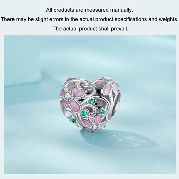 925 Sterling Silver Platinum Plated Zircon Heart Flower Vine Diy Beads Charms & Pendants