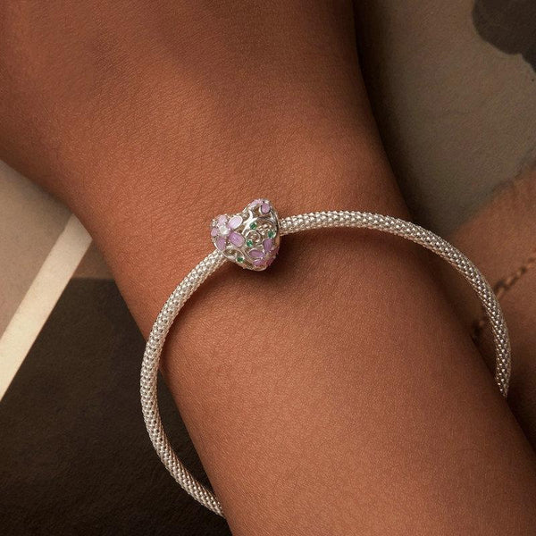 925 Sterling Silver Platinum Plated Zircon Heart Flower Vine Diy Beads Charms & Pendants