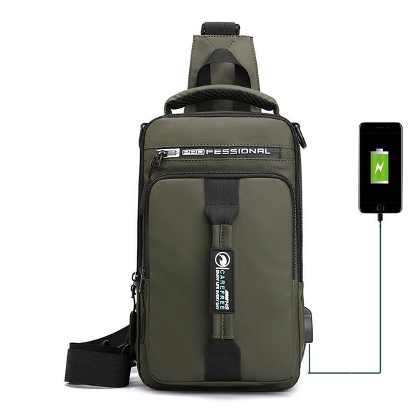 Men Multifunctional Chest Bag Usb Charging Port Single / Double Shoulder Khaki Bags