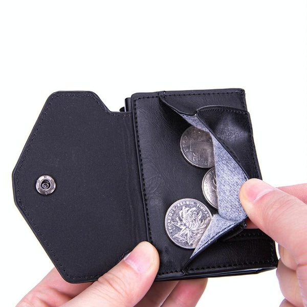 Rfid Protected Aluminum Coin Purse Secure & Stylish Mad Horse Black Wallets