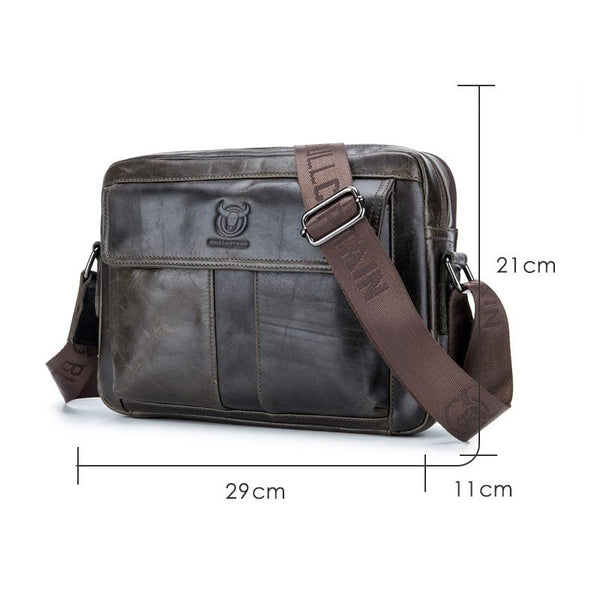 Men Leather Shoulder Bag Double Layer Yellow Brown Bags