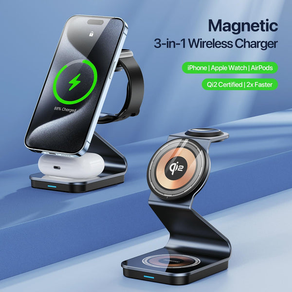 15W 3 In Mag Netic Wireless Charger Stand Black Chargers & Cradles