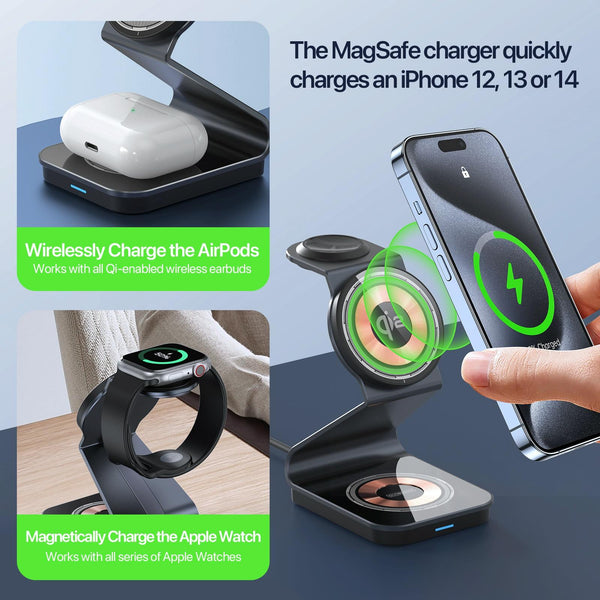 15W 3 In Mag Netic Wireless Charger Stand Black Chargers & Cradles