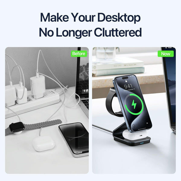 15W 3 In Mag Netic Wireless Charger Stand Black Chargers & Cradles