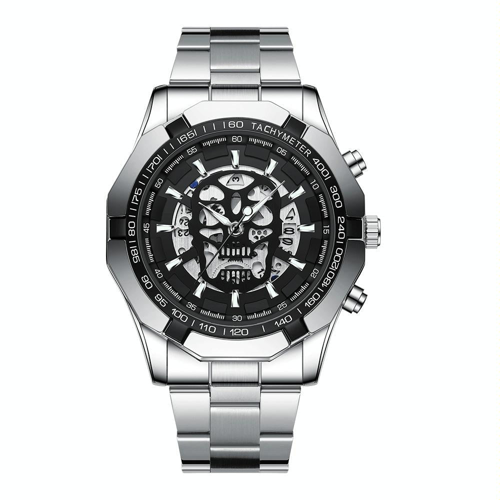 Waterproof Luminous Skeleton Watch 30M White Steel Black Watches