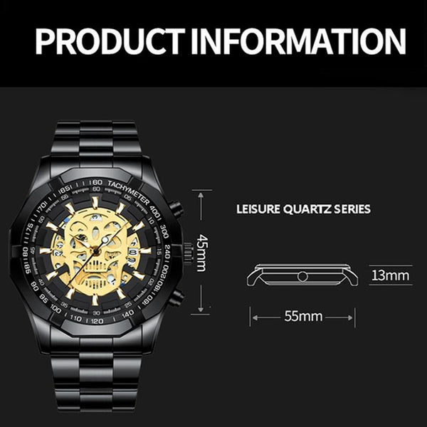 Waterproof Luminous Skeleton Watch 30M White Steel Black Watches
